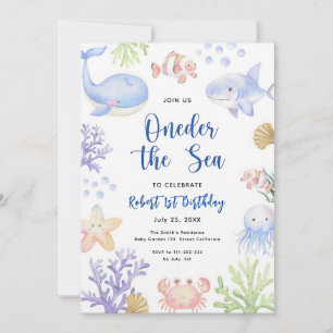 Oneder Under Havet Vattenfärg Ocean 1-årsdag Inbjudningar