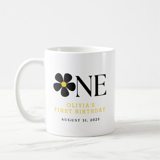 Onederbörd Blommigt 1:a födelsedag Party Kaffemugg (Vänster)