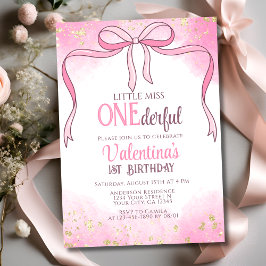 Onederbörd Coquette Rosa Bow Glitter 1:a födelseda Inbjudningar