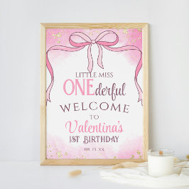 Onederbörd Coquette Rosa Bow Glitter 1:a födelseda Poster