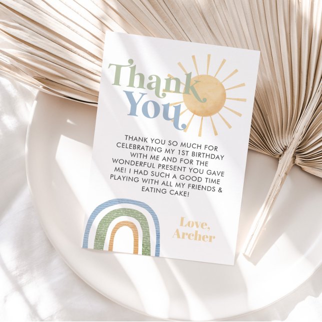 Onederful 1:a födelsedagstidningen Rainbow - tack  Inbjudningar (Mr Onederful Thank You Card. Matching items available.)
