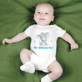 Onederful 1st Birthday Blue Boy Elephant T Shirt