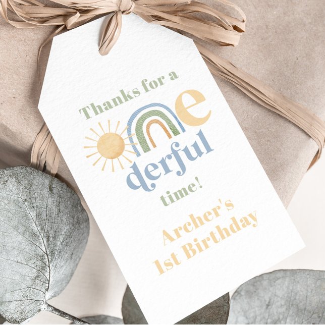 Onederful 1st Birthday Cropping Märkres Presentetikett (Mr Onederful Cropped Thank You Tags. Matching items available. )