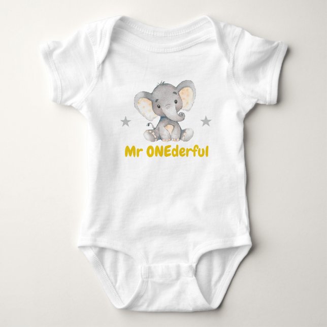 Onederful 1st Birthday Party Boy Elephant T Shirt (Framsida)