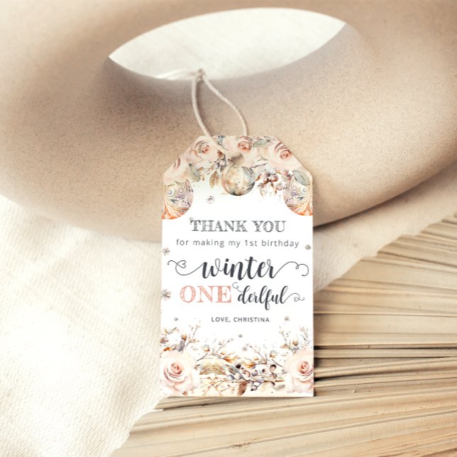 ONEderful 1st Birthday Rosa Winter Wonderland Presentetikett (Skapare uppladdad)