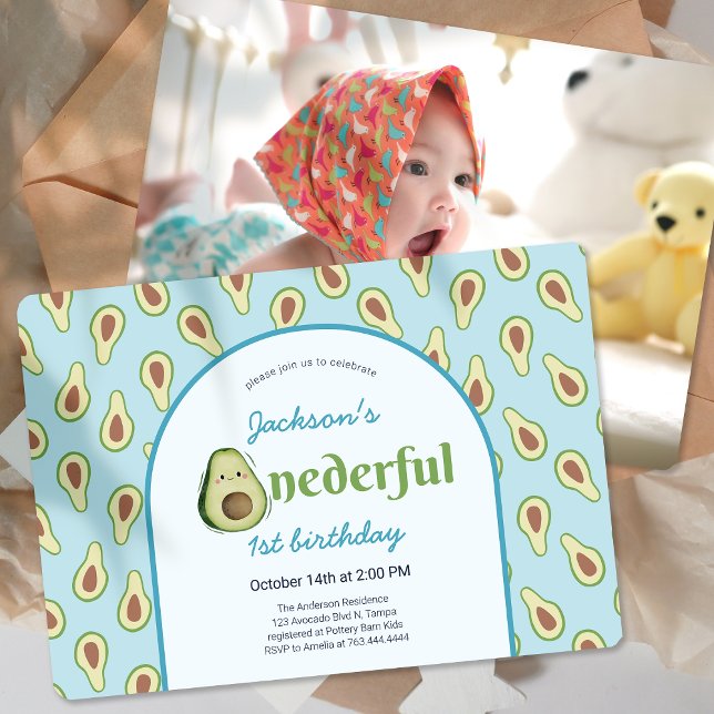 Onederful Avocado 1:a Birthday Party Photo Inbjudningar (Onederful Avocado 1st Birthday Party Photo Invitation)