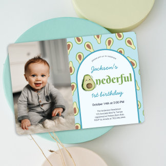 Onederful Avocado 1:a Birthday Party Photo Inbjudningar