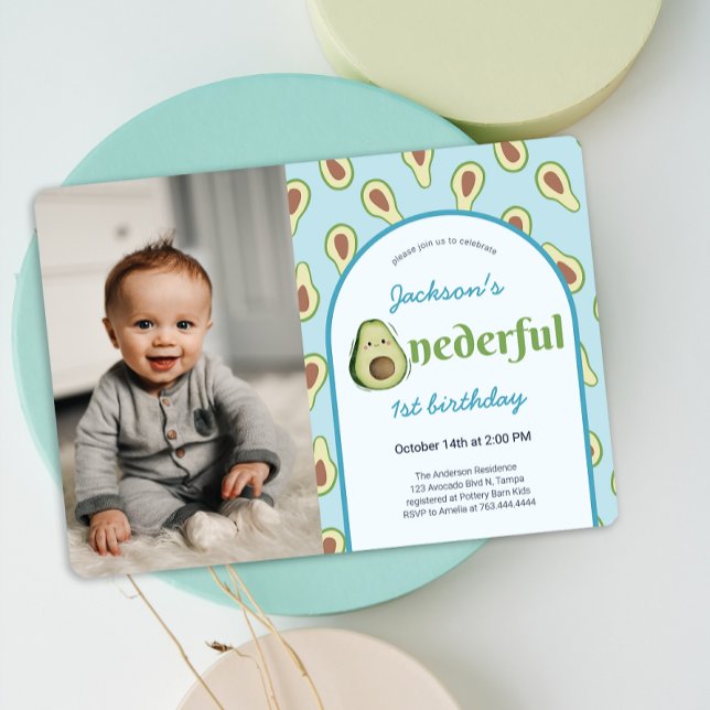 Onederful Avocado 1:a Birthday Party Photo Inbjudningar (Onederful Avocado 1st Birthday Party Photo Invitation)