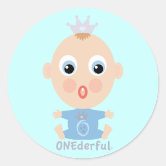ONEderful BABY Ansikte - blått Runt Klistermärke