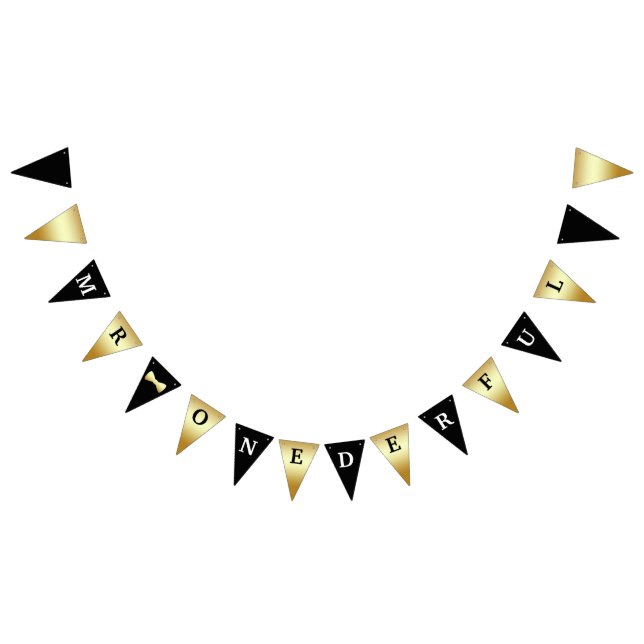 Onederful Banner Black White och Guld Vimplar (Alla)