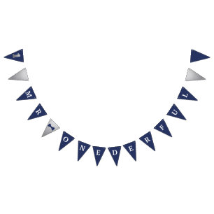 Onederful Banner Navy & Silver med 1 Vimplar