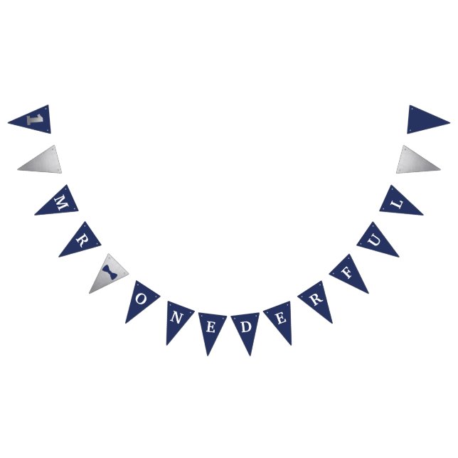 Onederful Banner Navy & Silver med 1 Vimplar (Alla)