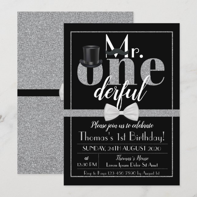 Onederful Birthday Call Black & White Inbjudningar (Fram/baksida)