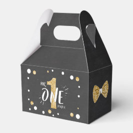Onederful Birthday Favor Bow Tie Black Guld Presentaskar