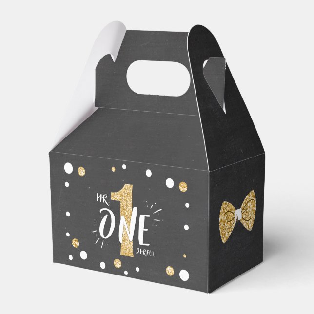 Onederful Birthday Favor Bow Tie Black Guld Presentaskar (Framsidan Sidan)