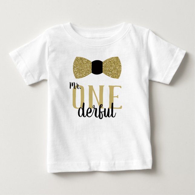ONEderful Birthday Shirt in Black and Faux Guld T (Framsida)