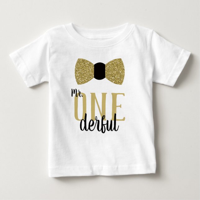 ONEderful Birthday Shirt in Black and Faux Guld T Shirt (Framsida)
