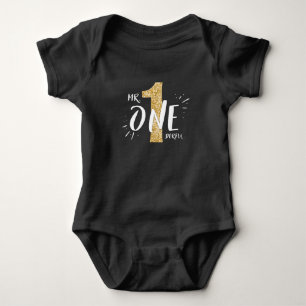Onederful Birthday Shirt Romper Boy Black Guld T