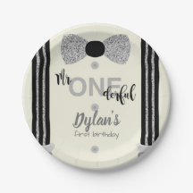 Onederful black and silver bow tie