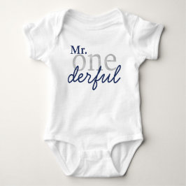Onederful Blue och Faux Silver Baby Shirt T