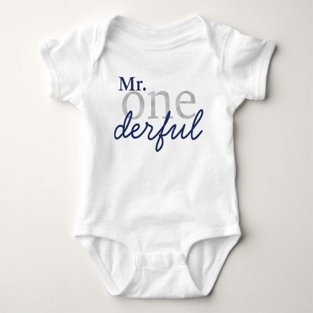 Onederful Blue och Faux Silver Baby Shirt T (Framsida)