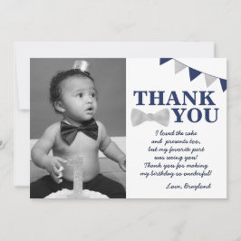 Onederful Blue och Silver First Birthday Photo Tack Kort