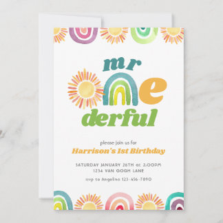 ONEderful Boho First Birthday Rainbow Inbjudningar
