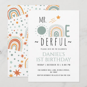 Onederful Boho Rainbow First Birthday Boy Inbjudningar