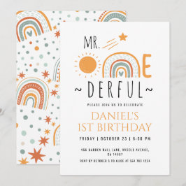 Onederful Boho Rainbow First Birthday Boy Inbjudningar