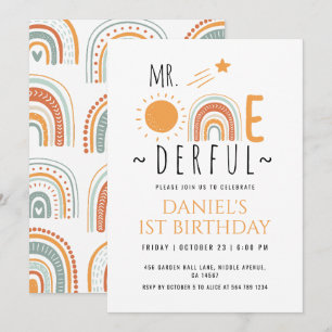 Onederful Boho Rainbow First Birthday Boy Inbjudningar
