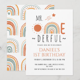 Onederful Boho Rainbow First Birthday Boy Inbjudningar