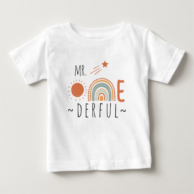Onederful Boho Rainbow First Birthday Boy T Shirt (Framsida)