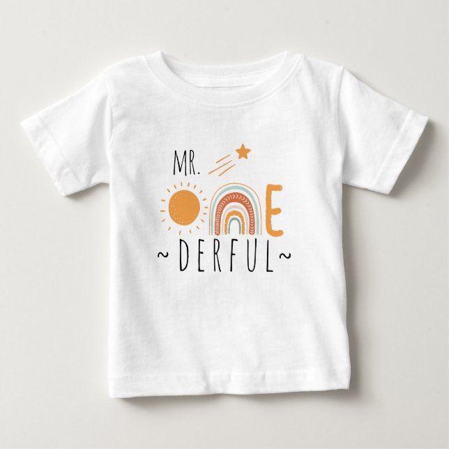 Onederful Boho Rainbow First Birthday Boy T Shirt (Framsida)