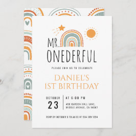 Onederful Boho Rainbow Första födelsedag Inbjudningar