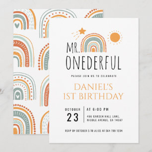 Onederful Boho Rainbow Första födelsedag Inbjudningar