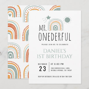 Onederful Boho Rainbow Första födelsedag Inbjudningar