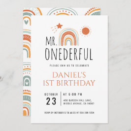 Onederful Boho Rainbow Första födelsedag Inbjudningar