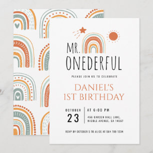 Onederful Boho Rainbow Första födelsedag Inbjudningar
