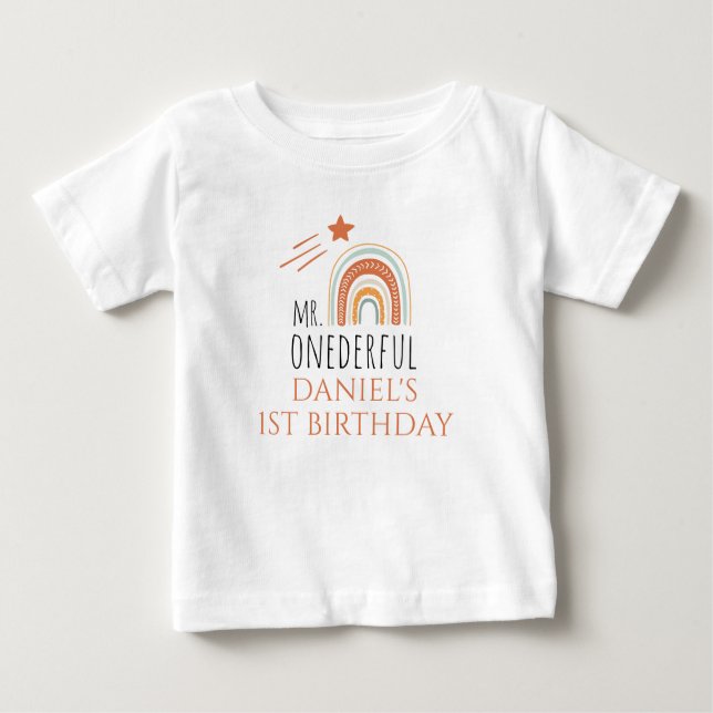 Onederful Boho Rainbow Första födelsedag T Shirt (Framsida)