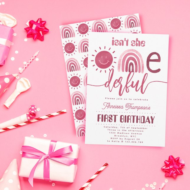 Onederful Boho Rosa Rainbow Sunshine Birthday Inbjudningar (Skapare uppladdad)