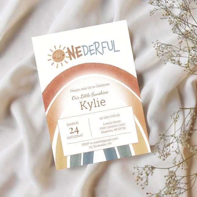 Onederful Boho Terracotta 1:a födelsedagsinbjudan Inbjudningar (Skapare uppladdad)