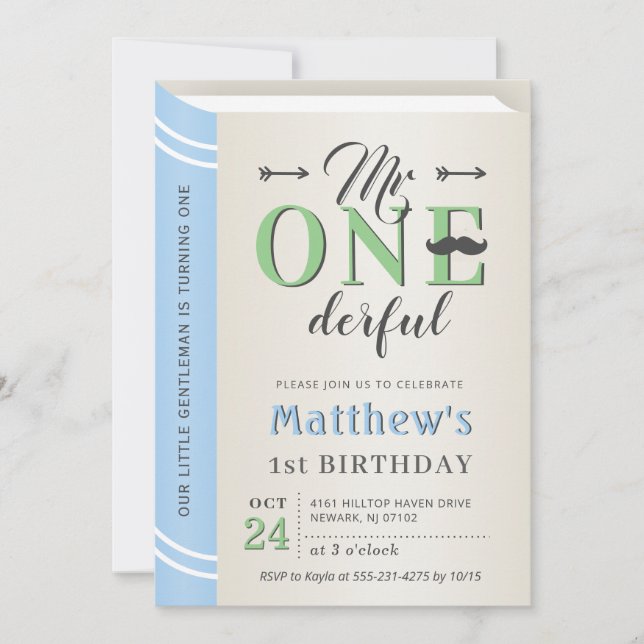 Onederful Boy First 1st Birthday Storybook Bok Inbjudningar (Framsida)