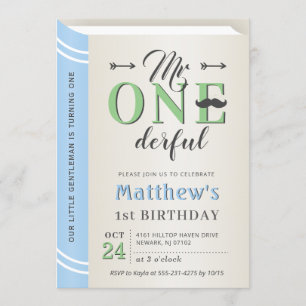 Onederful Boy First 1st Birthday Storybook Bok Inbjudningar