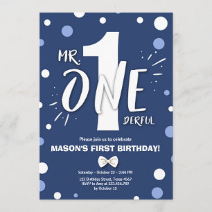 Onederful Boy Royal Blue 1st Birthday Inbjudningar