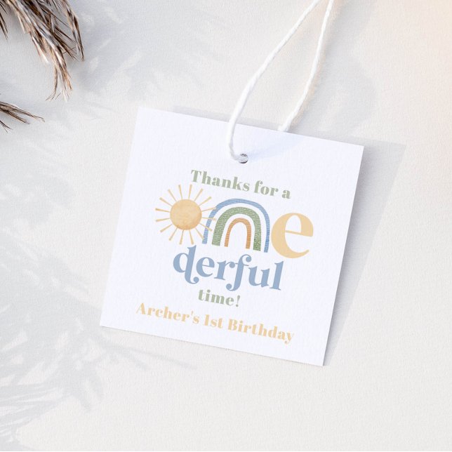 Onederful Boys 1st Birthday Märkres Gåvor Etiketter (Mr Onederful Thank You Tags | Matching items available. )