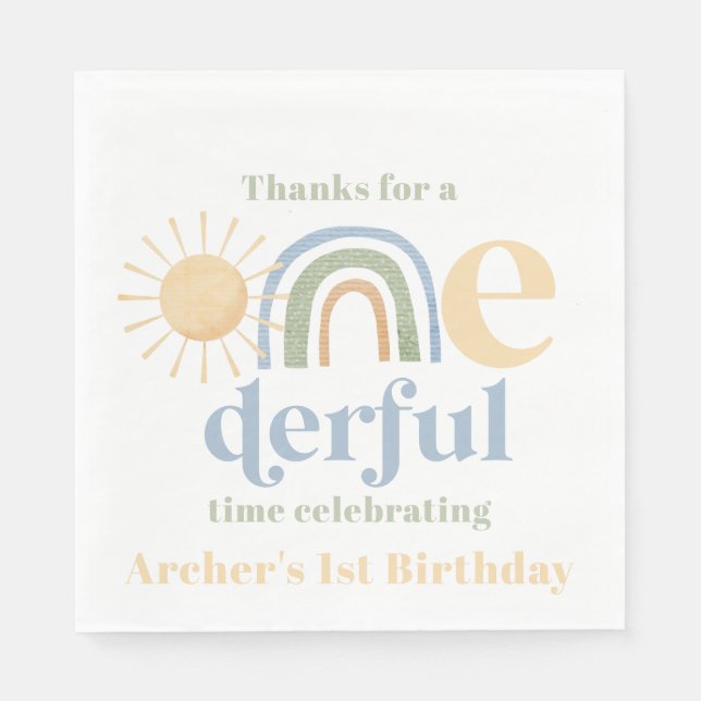 Onederful Boys 1st Birthday Party Napkins Pappersservett (Framsidan)