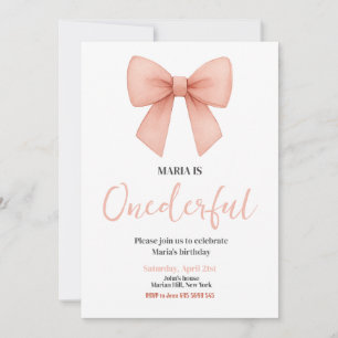 ONEderful Coquette Bow Rosa Födelsedagsfest Inbjudningar