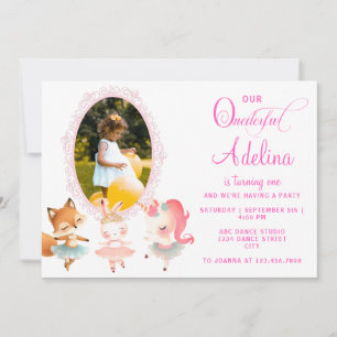 Onederful Cute Ballerina Animal 1:a födelsedagen P Inbjudningar