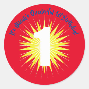 Onederful Cute Toppen Hero 1:a födelsedag Party te Runt Klistermärke