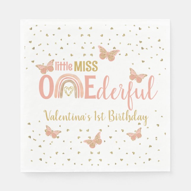ONEderful First Birthday Faux Glitter Butterflies Pappersservett (Framsidan)
